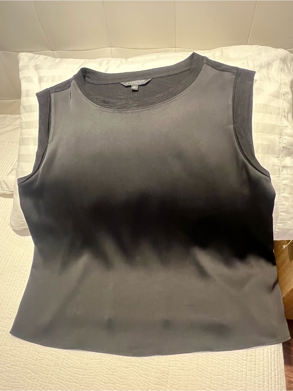 Liverpool Black Sleeveless Satin Tank Top